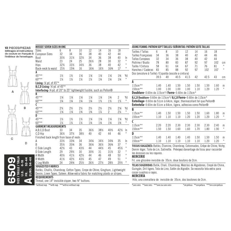 Patron New Look 6509 - Combi - short et combi - pantalon