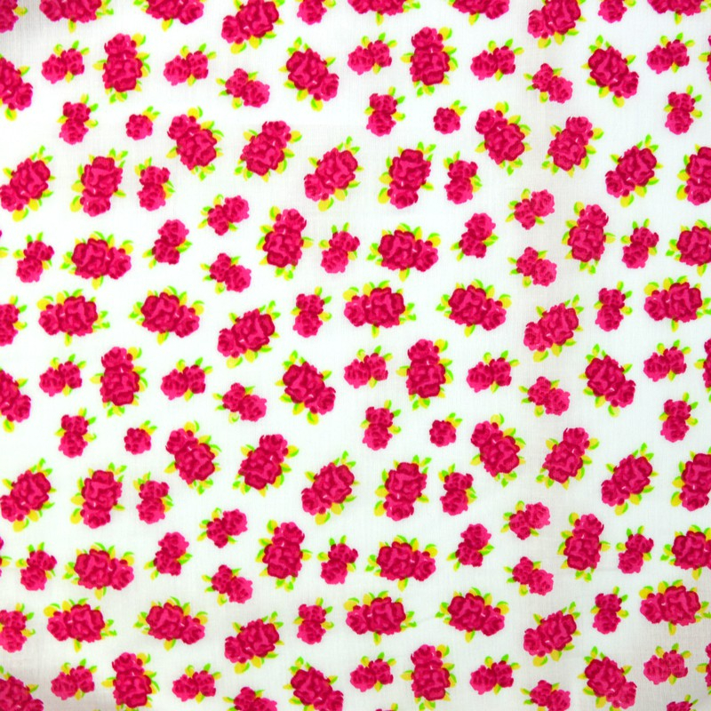 Voile de Coton imprimé petites fleurs framboises