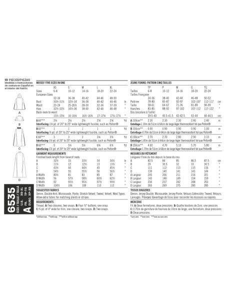 Patron New Look 6535 - Veste et manteau