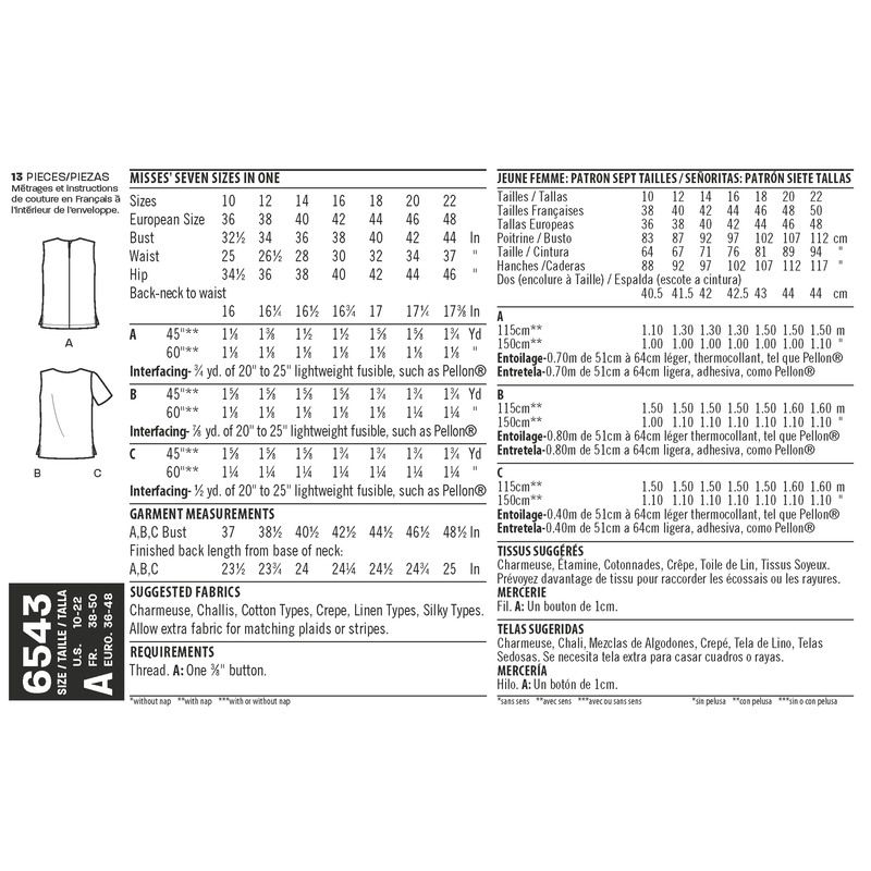 Patron New Look 6543 - Haut