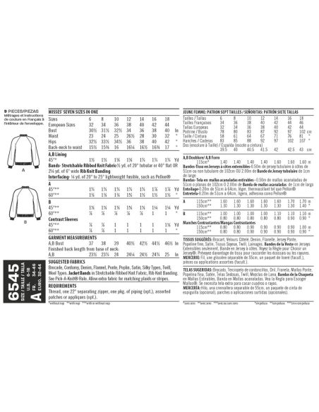 Patron New Look 6545 - Veste