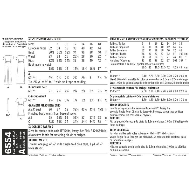 Patron New Look 6554 - Robe ou combinaison
