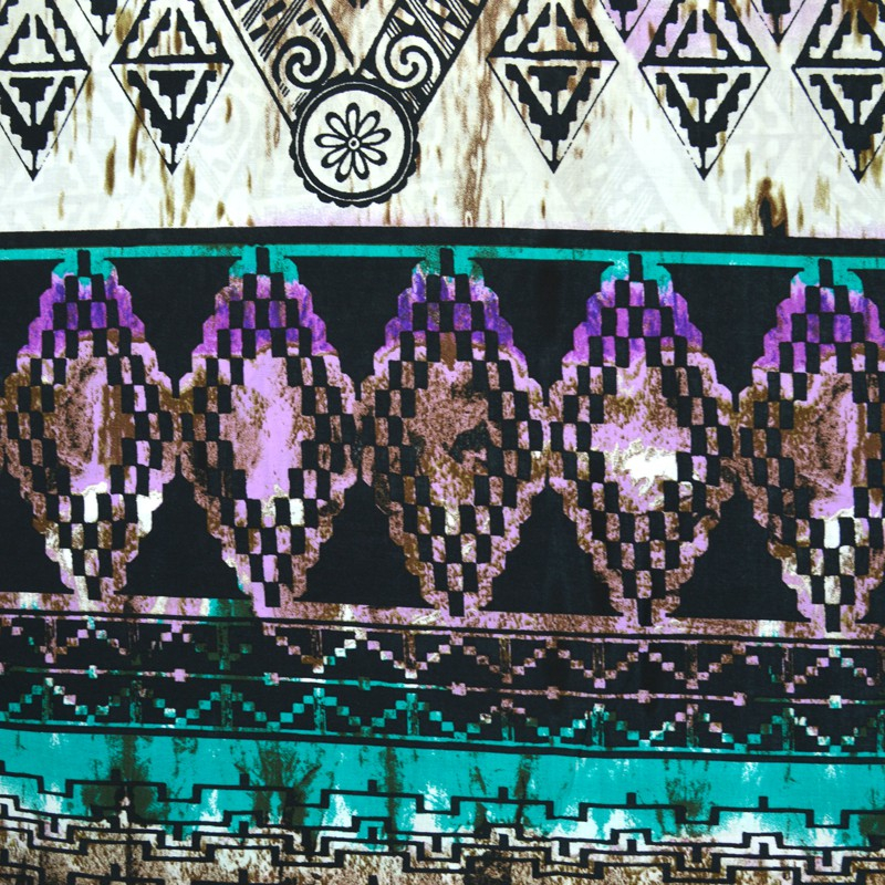 Voile de Coton imprimé ethnique vert et violet