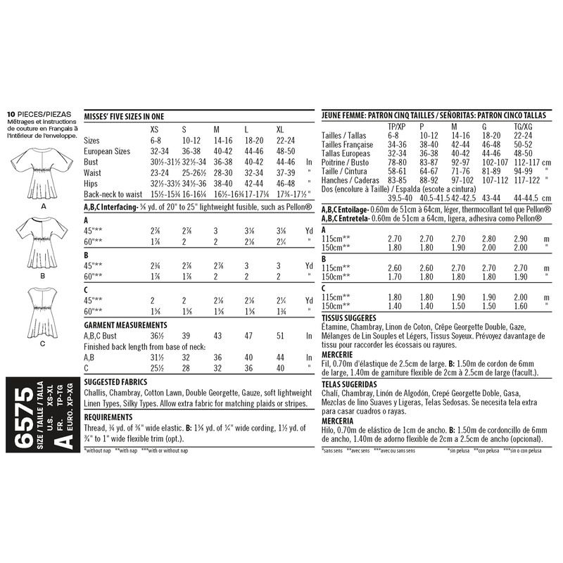 Patron New Look 6575 - Tunique