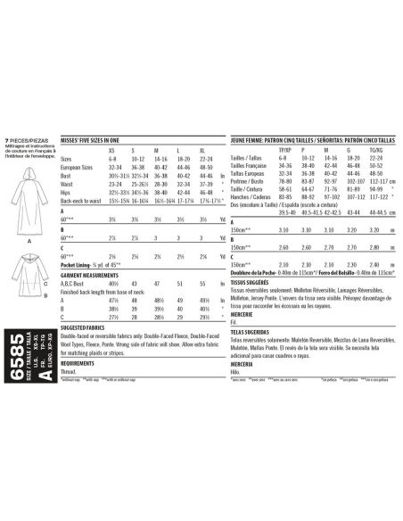 Patron New Look 6585 - Manteau