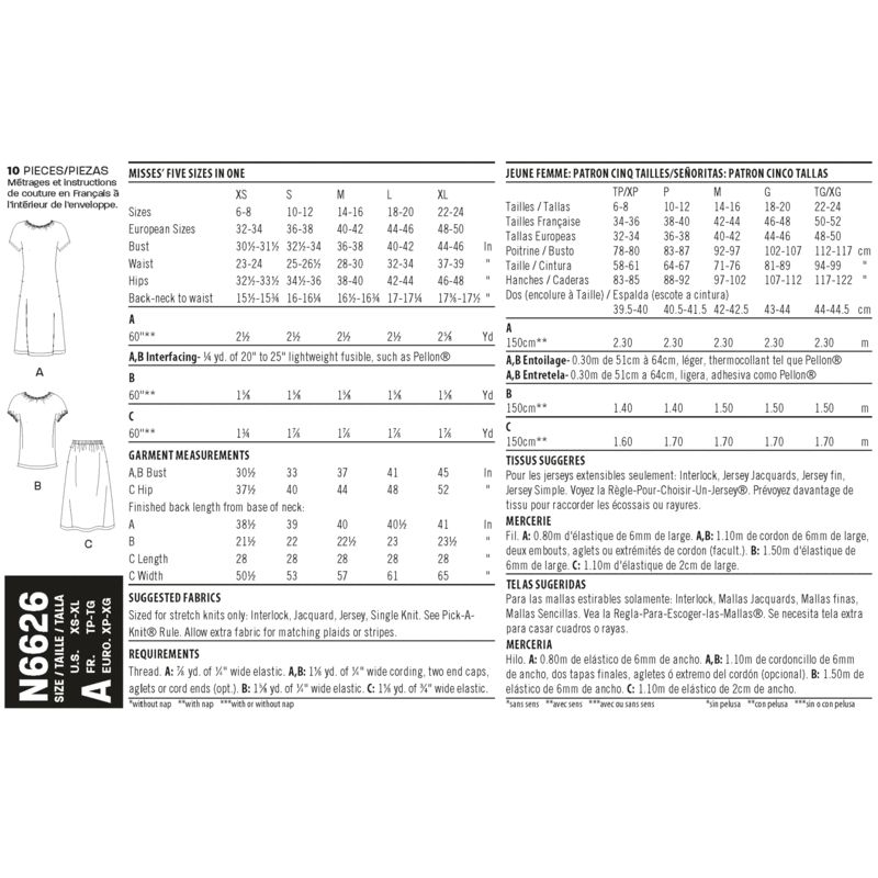 Patron New Look 6626 - Robe, jupe, et haut