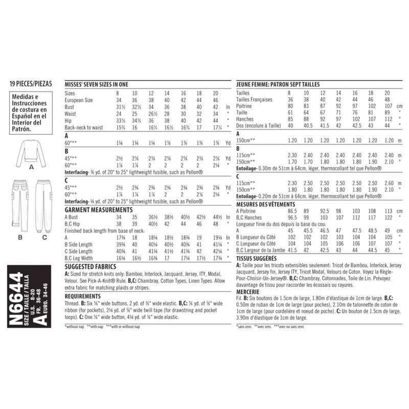 Patron New Look 6644 - Ensemble décontracté