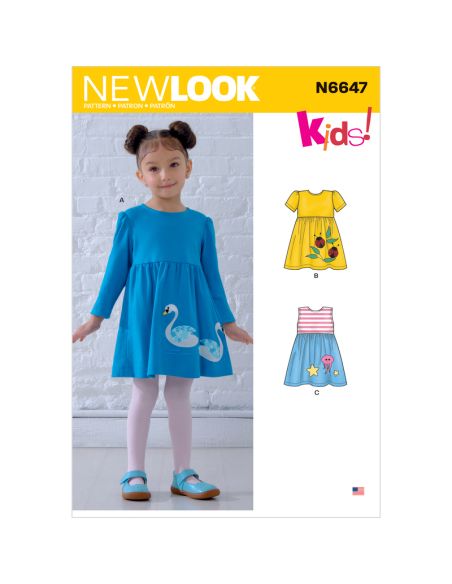 Patron New Look 6647 - Robe fillette avec appliqués