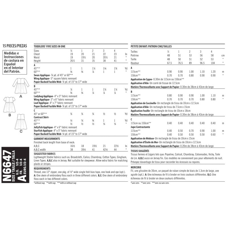 Patron New Look 6647 - Robe fillette avec appliqués