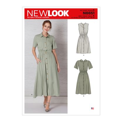 Patron New Look 6651 - Robe boutonnée sur le devant