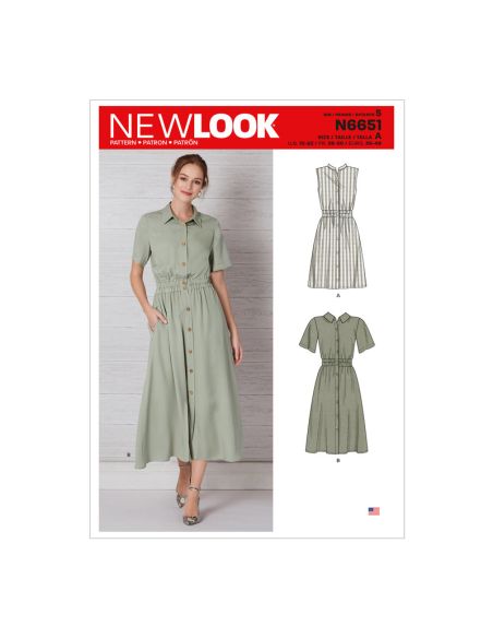 Patron New Look 6651 - Robe boutonnée sur le devant