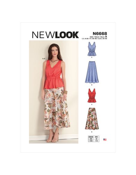 Patron New Look 6668 - Haut sans manche et jupe longue