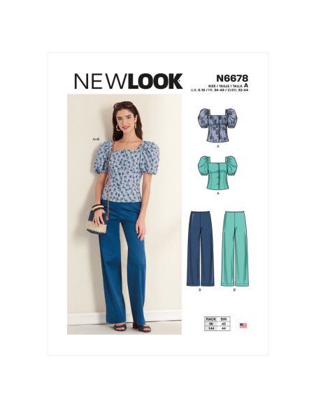Patron New Look 6678 - Ensemble pantalon et haut manches gigot
