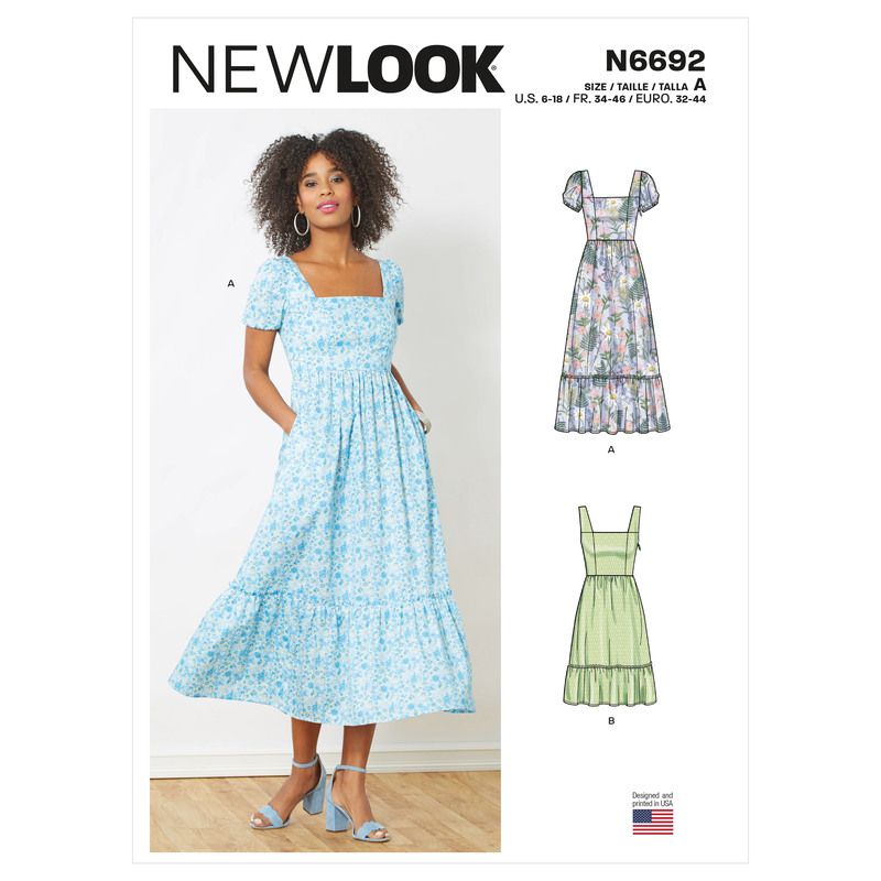 Patron New Look 6692 Robe avec empiecement volant et decollete carre