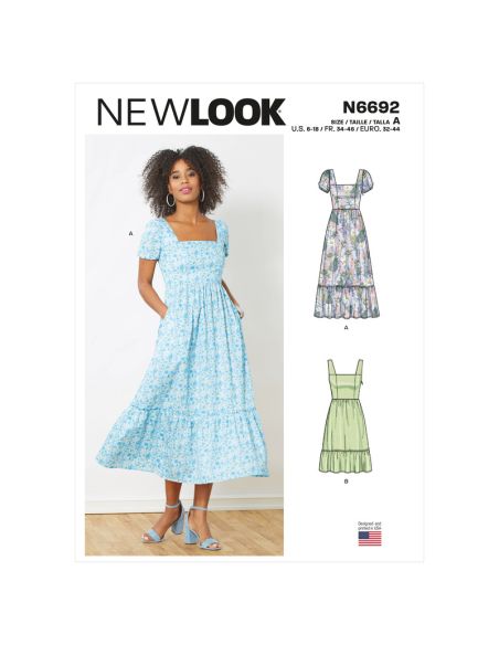 Patron New Look 6692 - Robe avec empiècement volant et décolleté carré