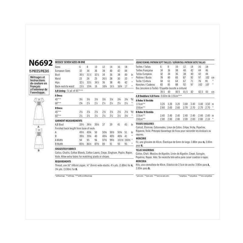 Patron New Look 6692 - Robe avec empiècement volant et décolleté carré