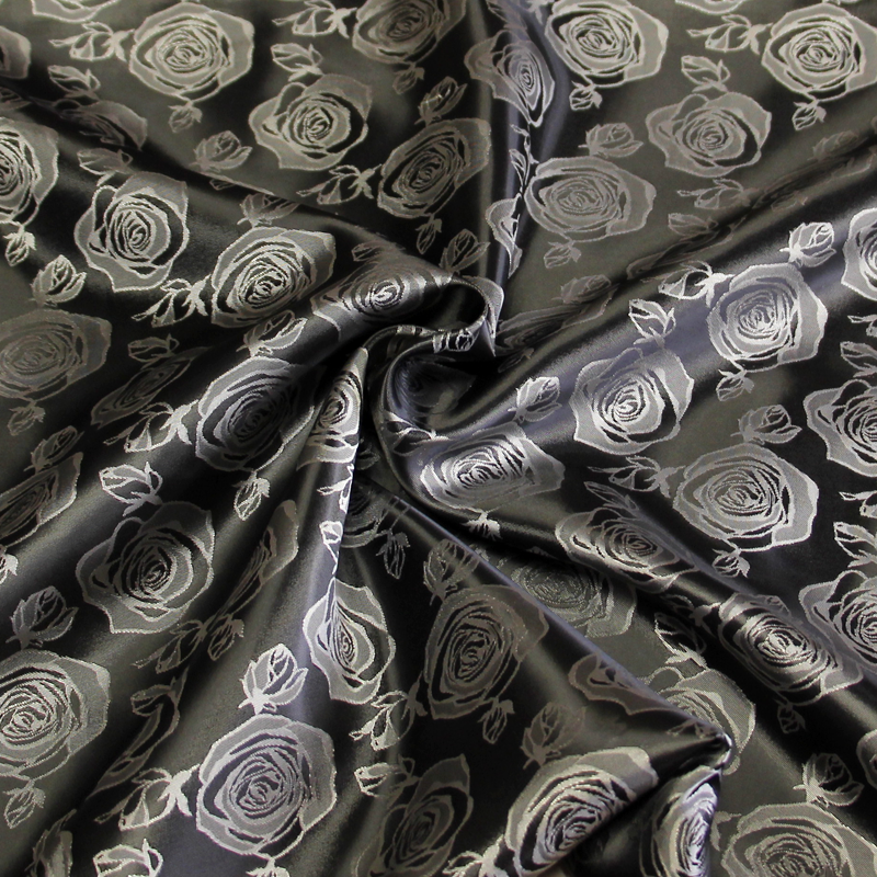 Doublure satin jacquard - Fleuri gris fond anthracite
