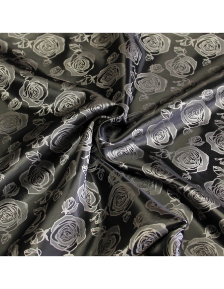 Doublure satin jacquard - Fleuri gris fond anthracite