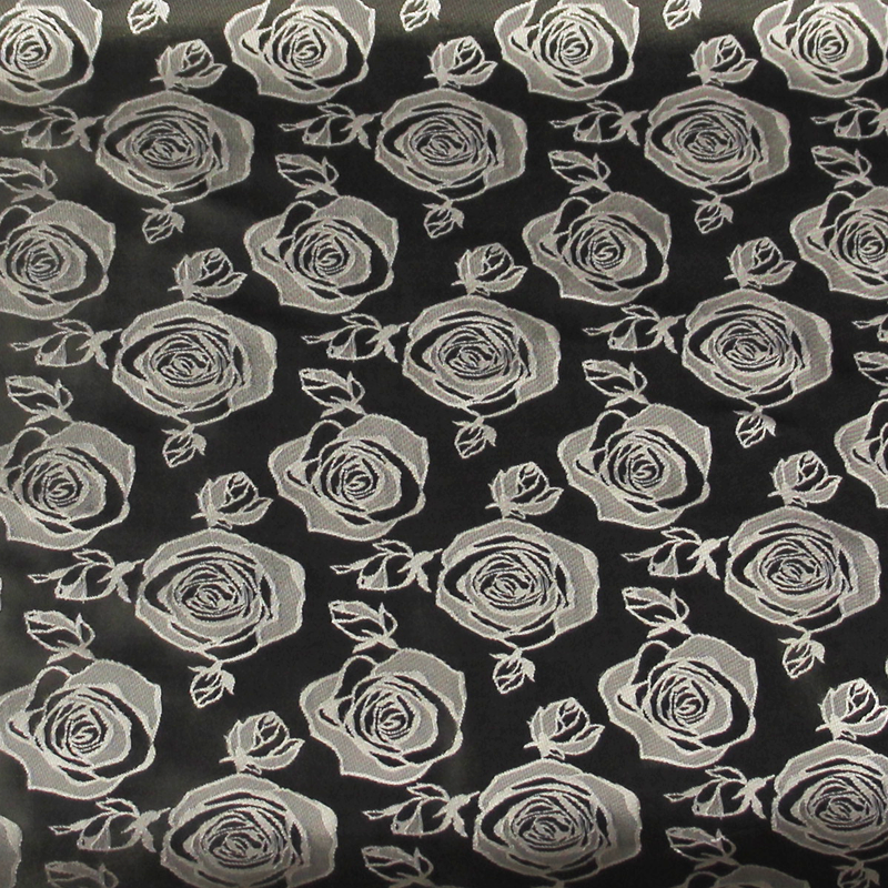 Doublure satin jacquard - Fleuri gris fond anthracite