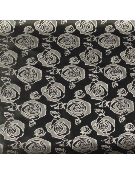 Doublure satin jacquard - Fleuri gris fond anthracite