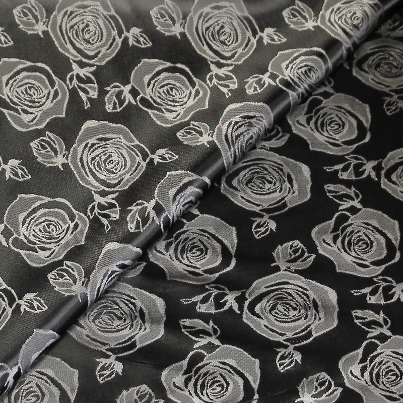 Doublure satin jacquard - Fleuri gris fond anthracite