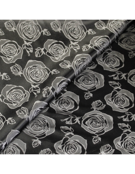 Doublure satin jacquard - Fleuri gris fond anthracite