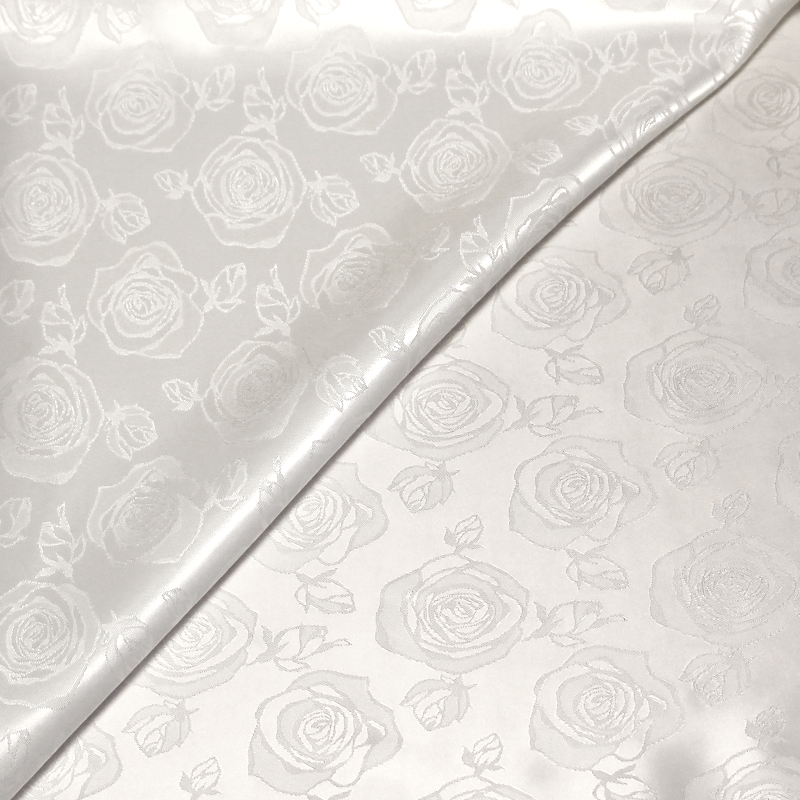 Doublure satin jacquard - Fleuri blanc optique ton-sur-ton
