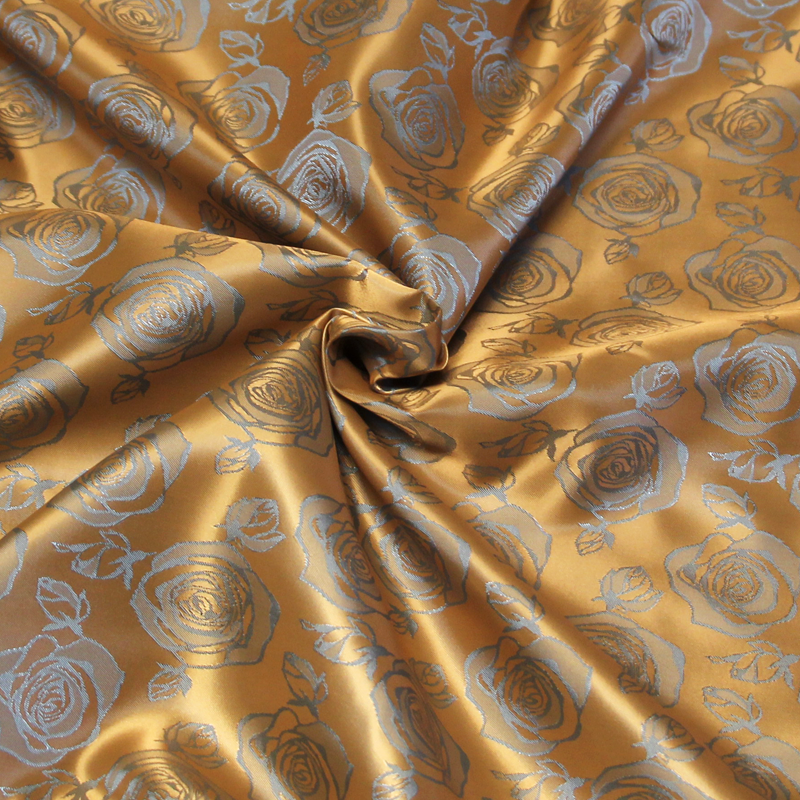 Doublure satin jacquard - Fleuri ciel fond doré