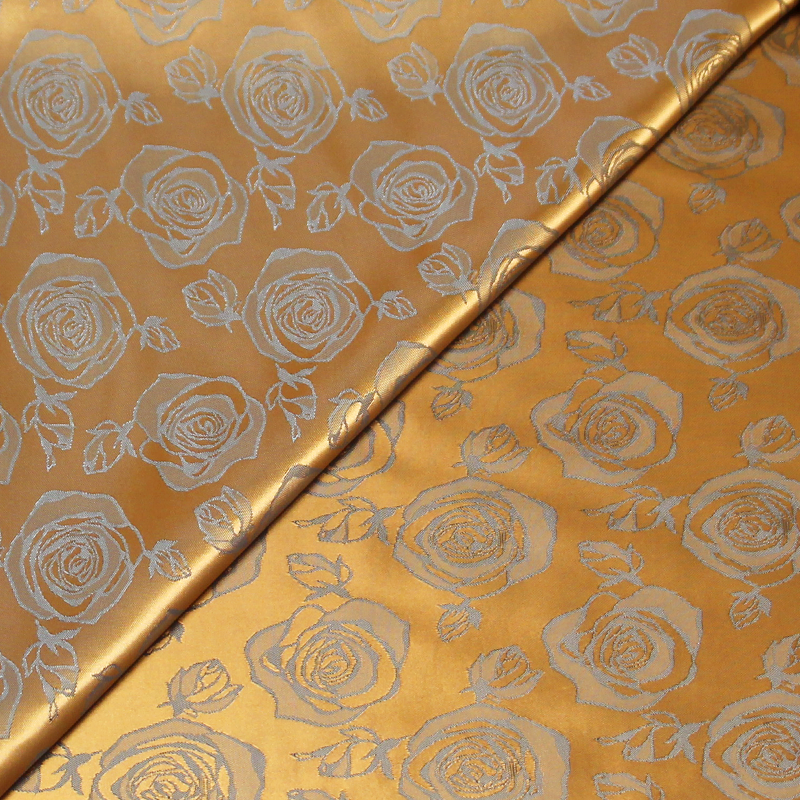 Doublure satin jacquard - Fleuri ciel fond doré