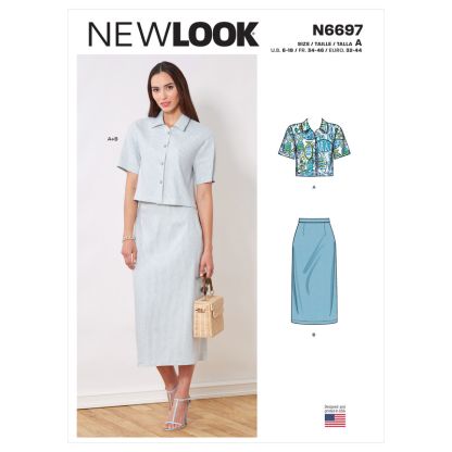 Patron New Look 6697 - Ensemble Top boutonné et jupe crayon