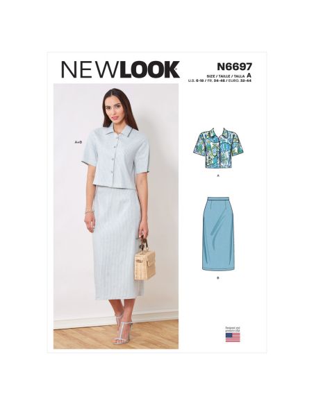 Patron New Look 6697 - Ensemble Top boutonné et jupe crayon