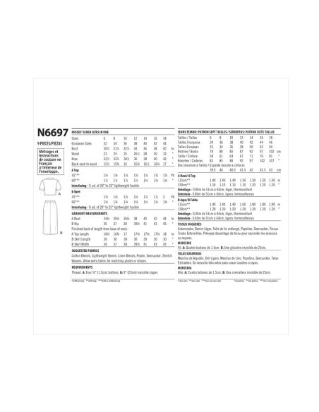 Patron New Look 6697 - Ensemble Top boutonné et jupe crayon