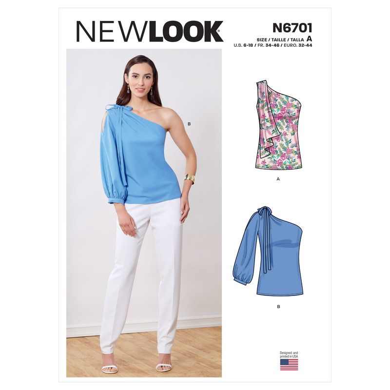Patron New Look 6701 - Top avec 1 épaule nue avec variation de manches