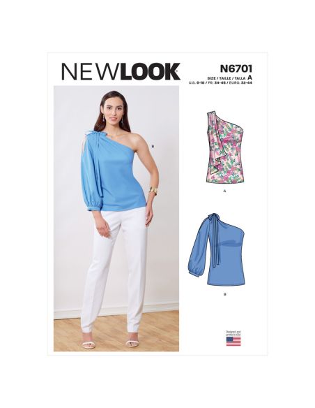 Patron New Look 6701 - Top avec 1 épaule nue avec variation de manches