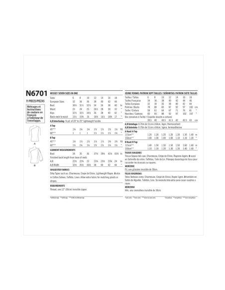 Patron New Look 6701 - Top avec 1 épaule nue avec variation de manches