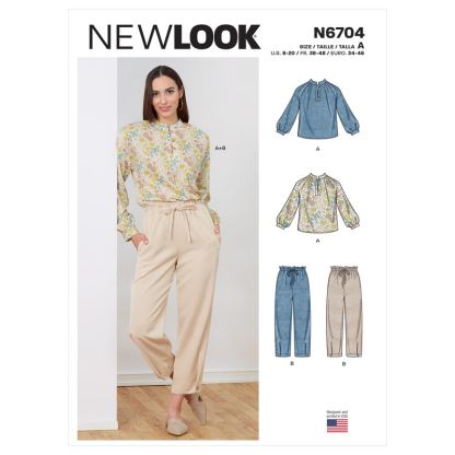 Patron New Look 6704 - Ensemble Blouse col montant et Pantalon bouffant