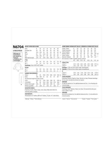 Patron New Look 6704 - Ensemble Blouse col montant et Pantalon bouffant