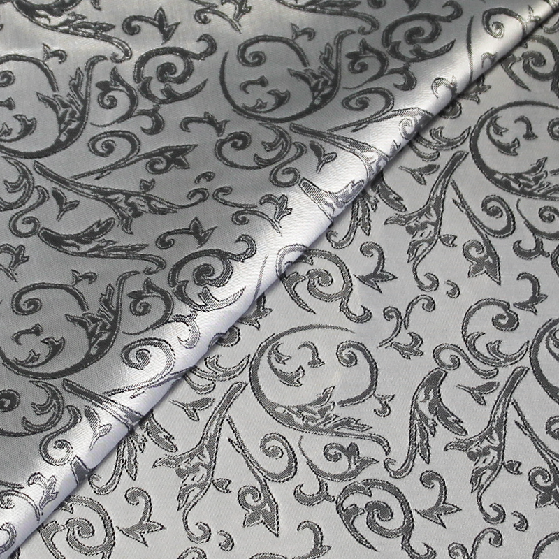 Doublure satin jacquard - Arabesque noir fond gris