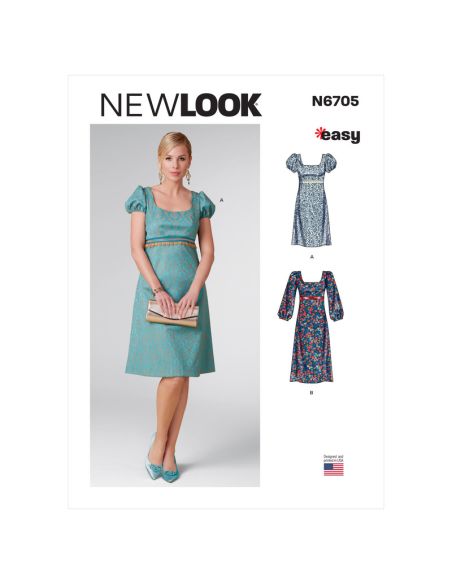 Patron New Look 6705 - Robe avec taille empire, variations de longueurs et de manches