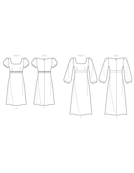 Patron New Look 6705 - Robe avec taille empire, variations de longueurs et de manches