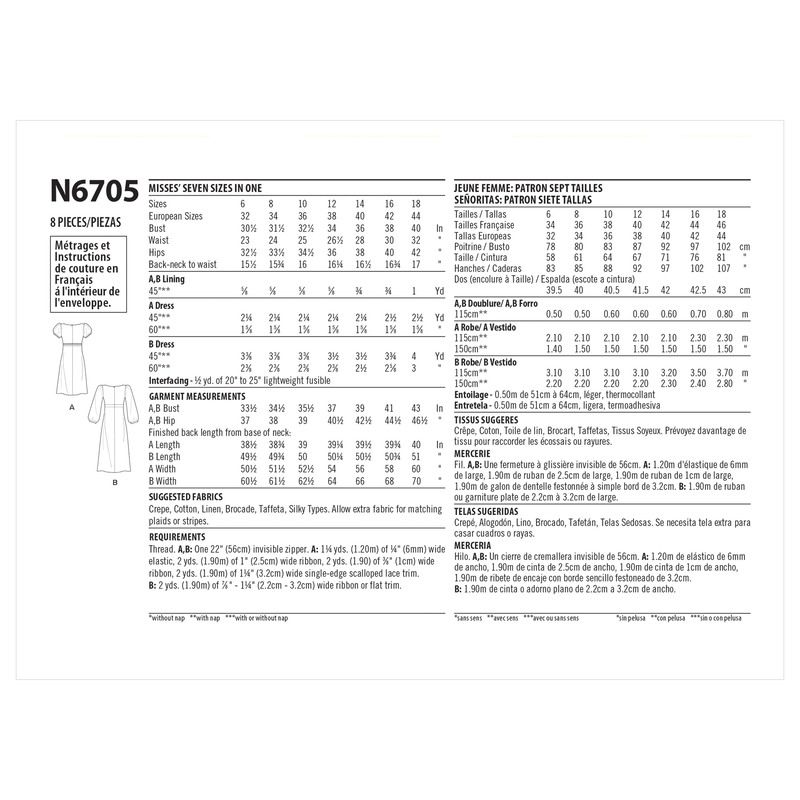 Patron New Look 6705 - Robe avec taille empire, variations de longueurs et de manches