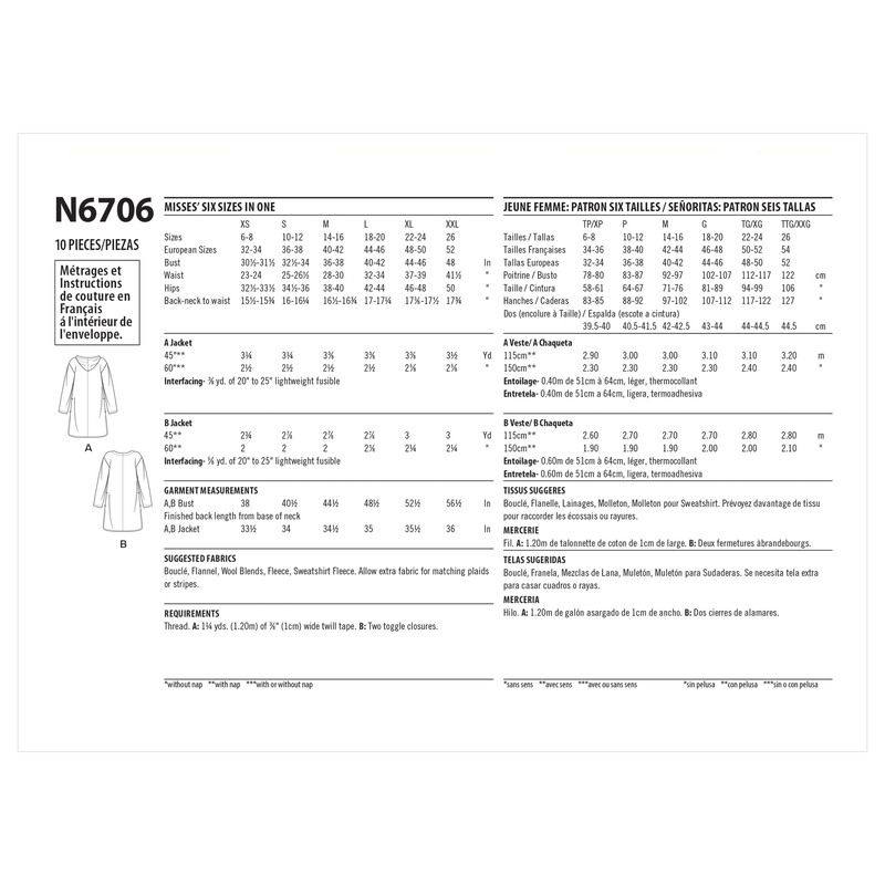 Patron New Look 6706 - Poncho Femme à capuche avec ou sans poches