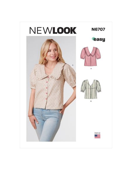 Patron New Look 6707 - Chemisier Femme avec ou sans col et manches bouffantes