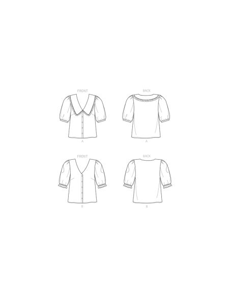 Patron New Look 6707 - Chemisier Femme avec ou sans col et manches bouffantes