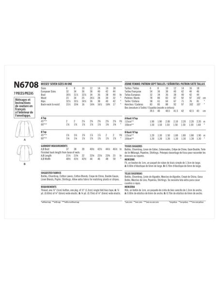 Patron New Look 6708 - Top Femme avec manches raglan, froncé à la couture