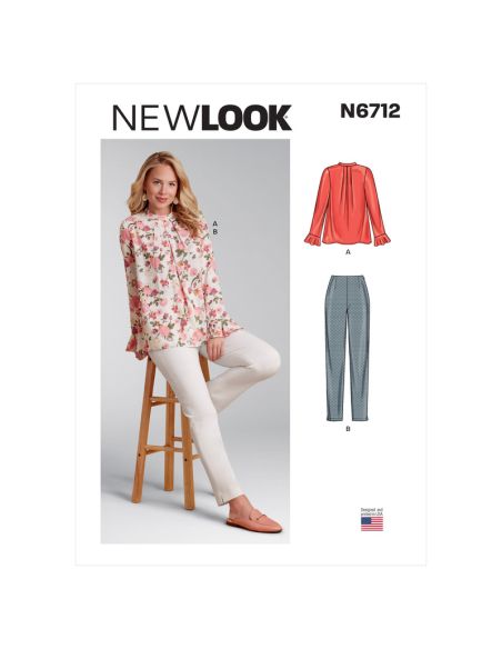 Patron New Look 6712 - Ensemble Femme Top encolure plissée et Pantalon ajusté