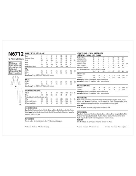 Patron New Look 6712 - Ensemble Femme Top encolure plissée et Pantalon ajusté