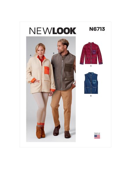 Patron New Look 6713 - Veste zippée Unisex avec ou sans manches