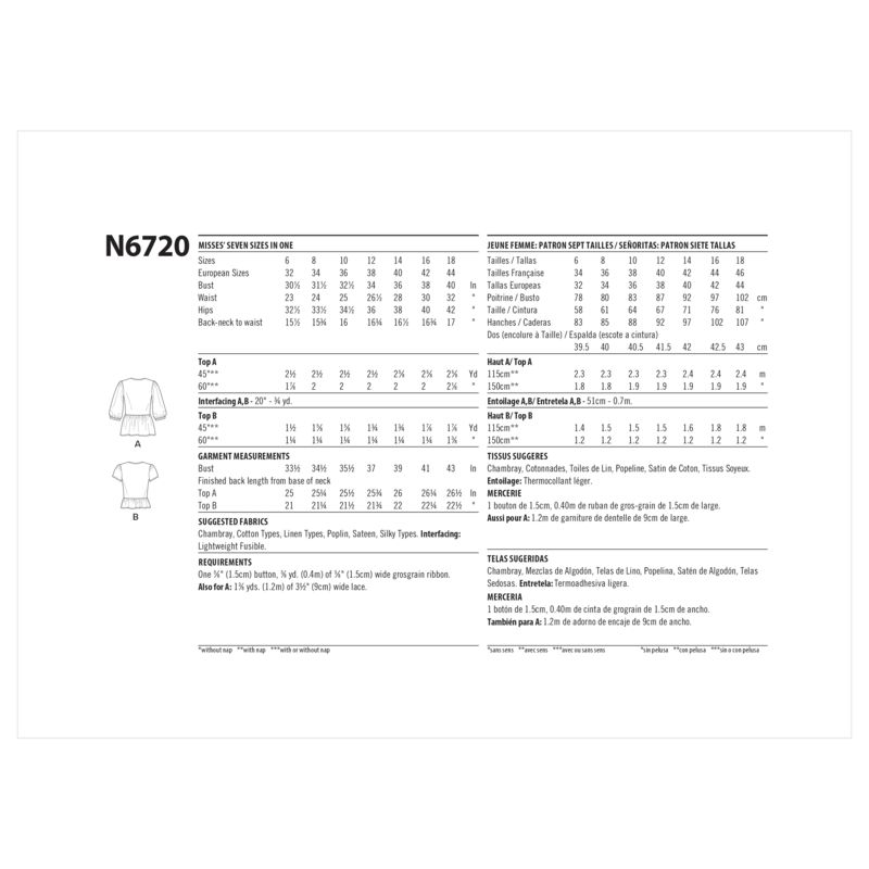 Patron New Look 6720 - Hauts cache-cœur
