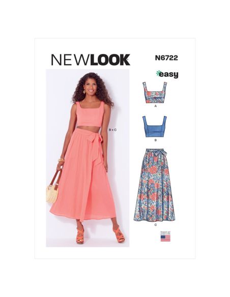 Patron New Look 6722 - Jupe portefeuille avec haut court